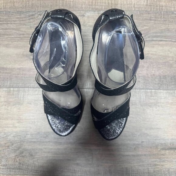 Michael Kors Evia Platform Sparkle Leather Open Toe Heels Women's Size 7.5 - Picture 2 of 7